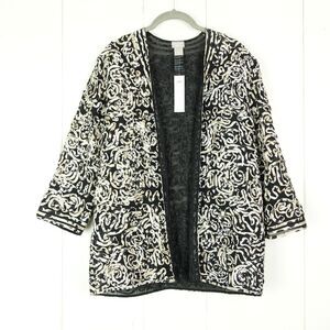 Chicos Open Front Soutache Jacket Womens SZ 1 Animal Print Bracelet Sleeves NWT